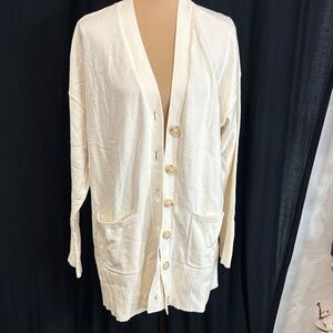 LOFT Ivory Button-Front Cardigan